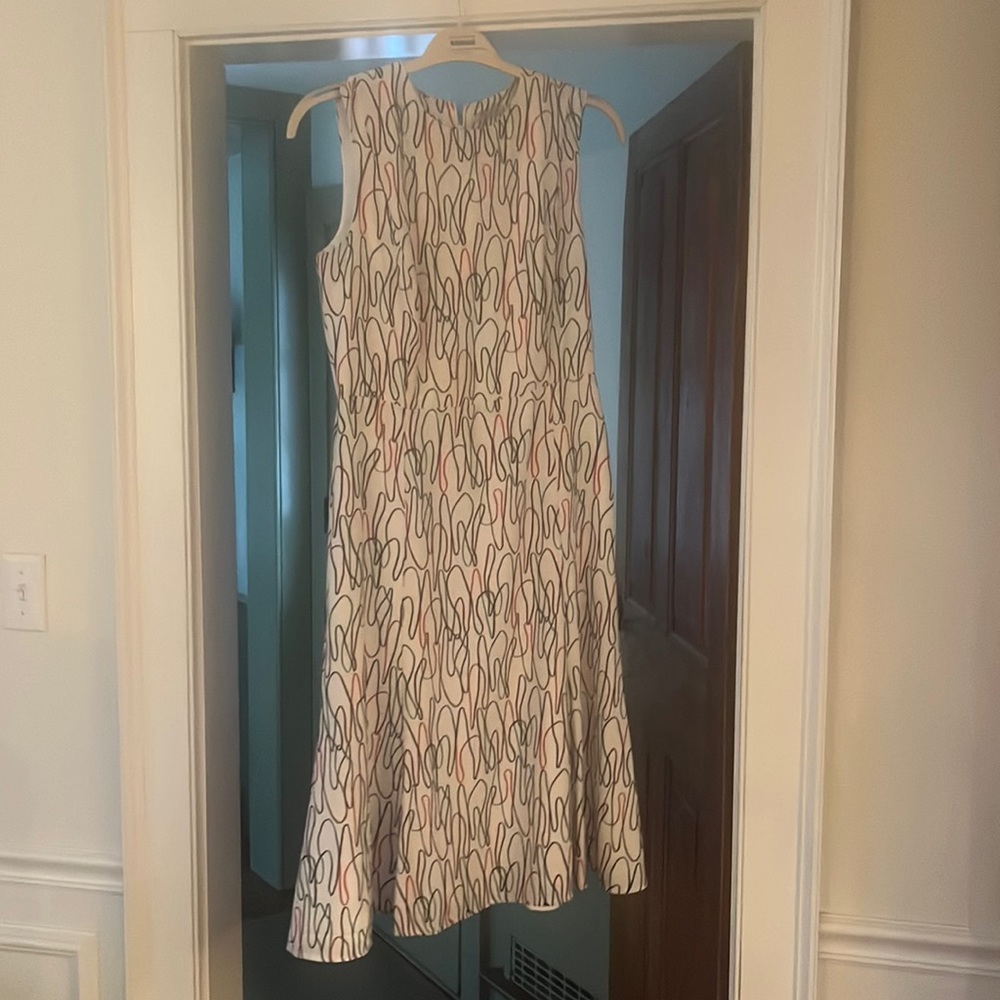 MM LAFLEUR Jane Dress Freeform Multi Colored Scribble White Sleeveless 8